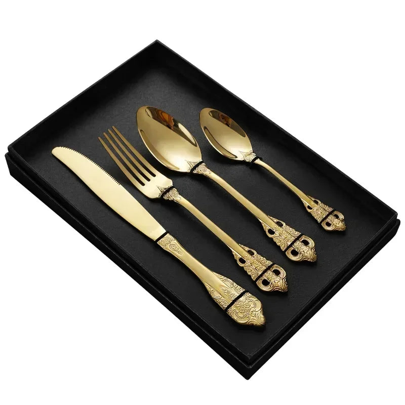 Luxury Spoon and Fork Set Stainless Steel Gold Cutlery Set Food Grade Upscale Royal Tableware European Steak Knife Kitchen Items