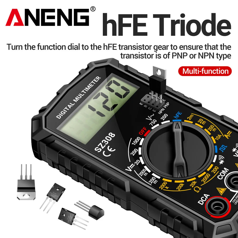 Square Wave Digital Tester 1999 Counts HFE Triode Buzzer Multimeter AC/DC Voltage 10A Current Multimeters Meter Tool