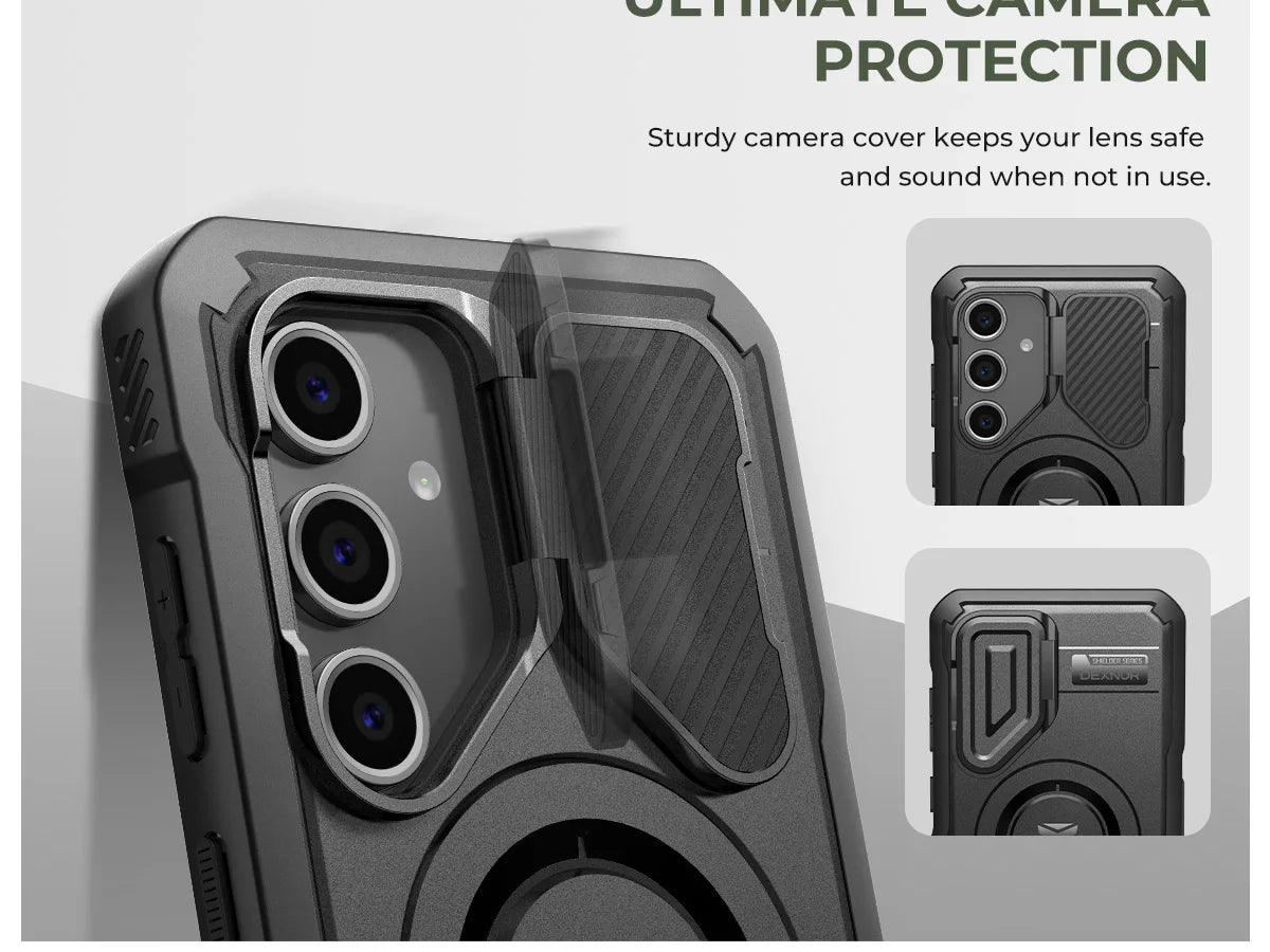 For Samsung Galaxy S24 FE Case with Camera Cover & Built-in Screen Protector Magnetic Rugged Shockproof Protective Cover Holder
