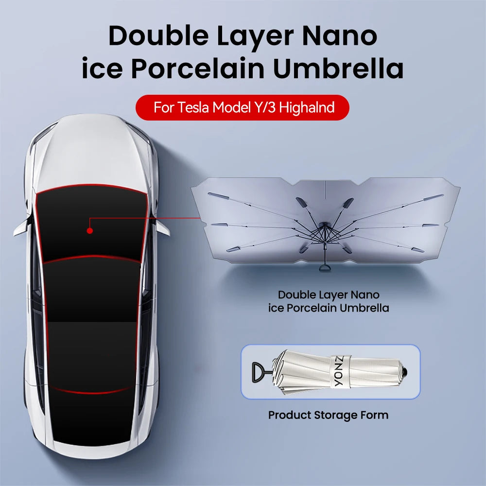 Foldable Front Windshield Sunshade Umbrella for Tesla Model 3 and Model Y 2026