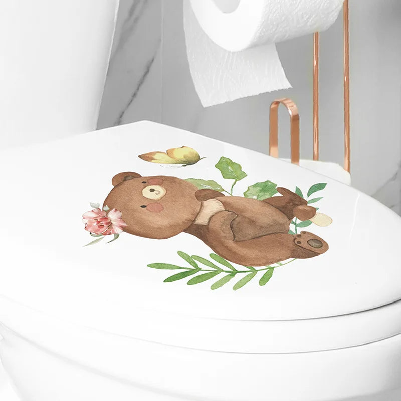 3D Cute Cartoon Funny Animal Bathroom Toilet Stickers Decals Mural WC Accessories Home Bathroom Stickers Decor