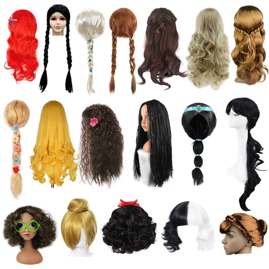 Girl Princess Elsa Anna Wig Halloween Party Carnival Disguised Belle Wednesday Mermaid Rapunzel Aurora Snow White Ariel Hair