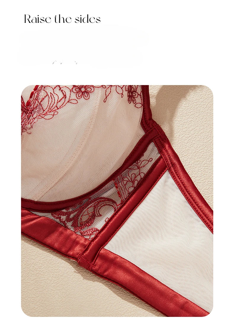 Womens Floral Embroidery Lace Push Up Underwire Bra