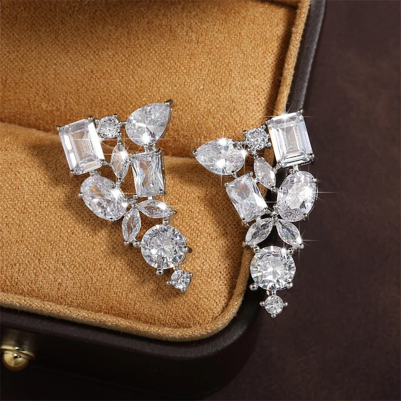 Irregular Marquise Zirconia Earrings for Women Shinny Geometric Square Water Drop CZ Earring