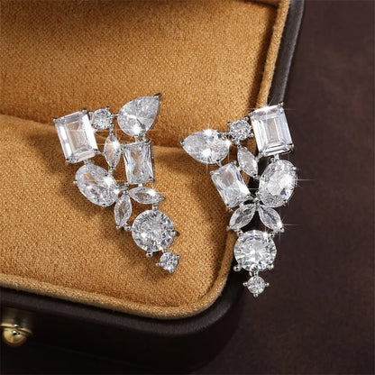 Irregular Marquise Zirconia Earrings for Women Shinny Geometric Square Water Drop CZ Earring