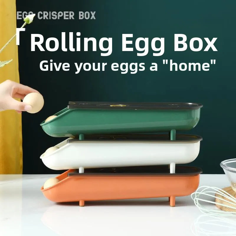 Refrigerator Egg Tray with Stable Timer & Cover – Automatic Egg Storage Box Home Food Organizer
