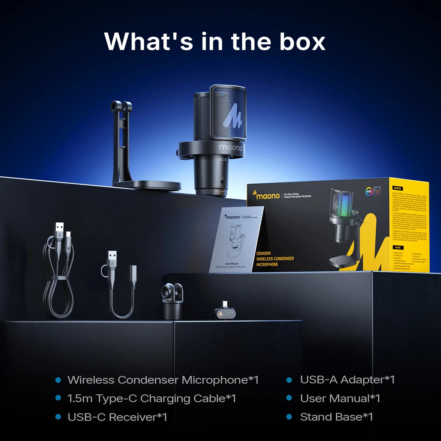 Wireless USB Gaming Microphone with AI Noise Reduction and RGB Lighting