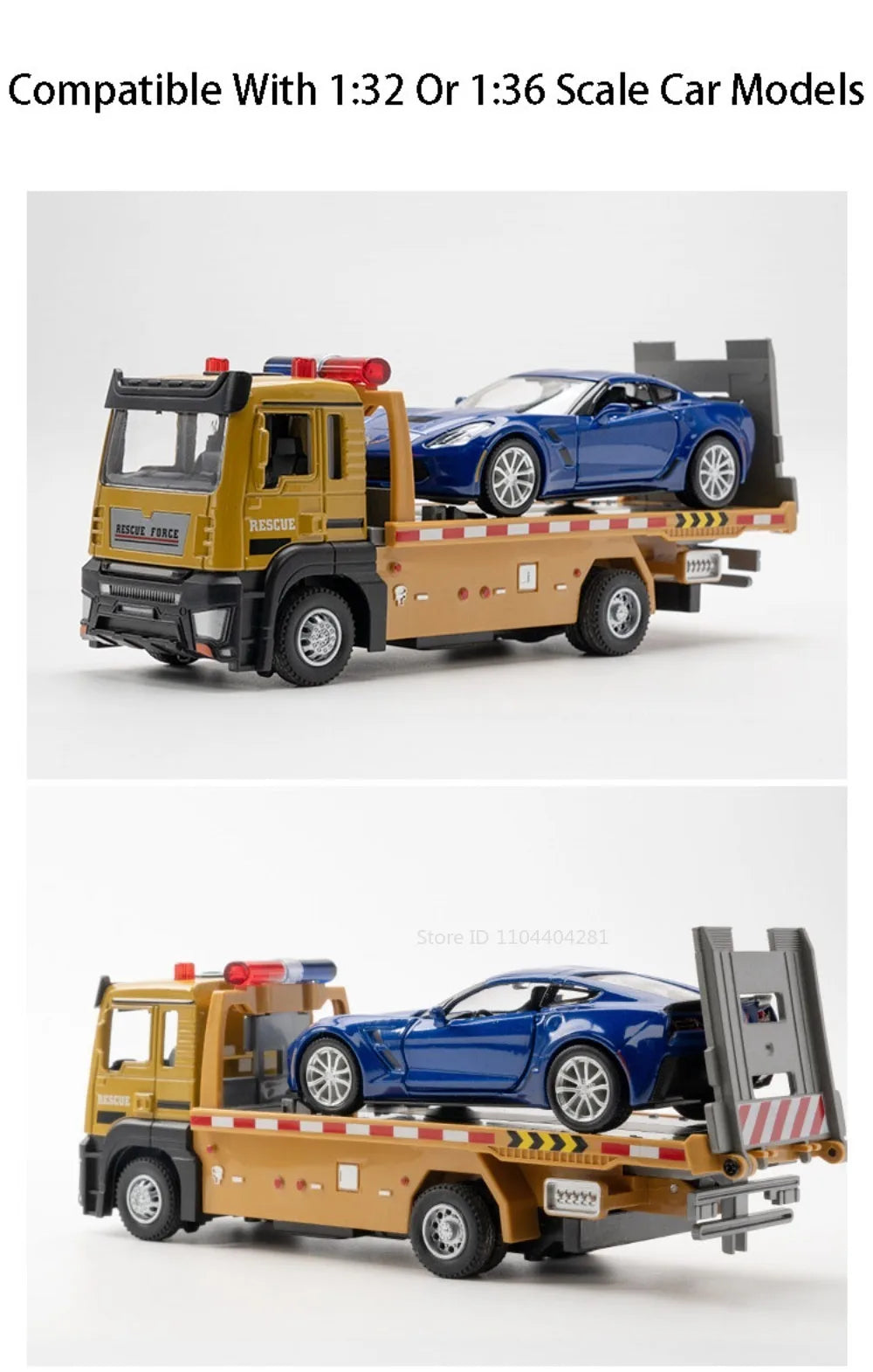 1:32 Alloy Flatbed Trailer Excavator Blender Truck Model Toys Diecast Car Sound Light Pull Back Miniature Vehices Boys' Fun Toys