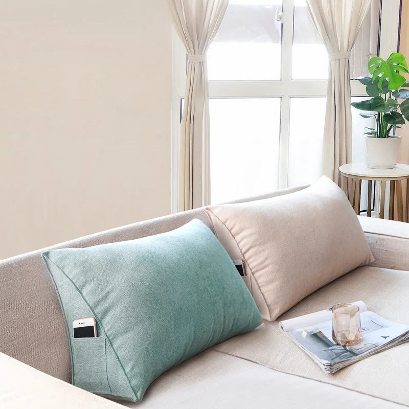 Canvas Lumbar Support Sofa Cushion With Pocket Triangle Backrest Tatami Mat For Living Room Bedroom Ergonomic Pillow
