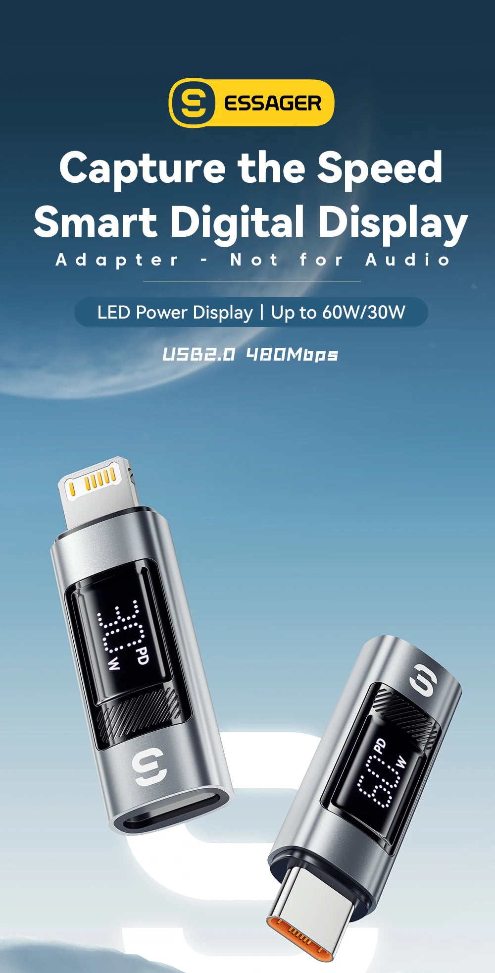 Type-C to Lightning OTG Adapter with Digital Display (PD 60W Fast Charging)