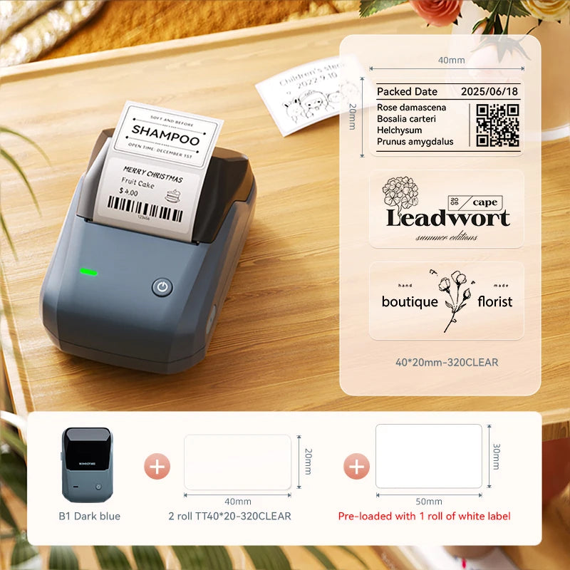 B1 Portable Label Printer, Bluetooth Wireless Mini Thermal Label Maker 20–50mm, Inkless Sticker Printer for Home & Business