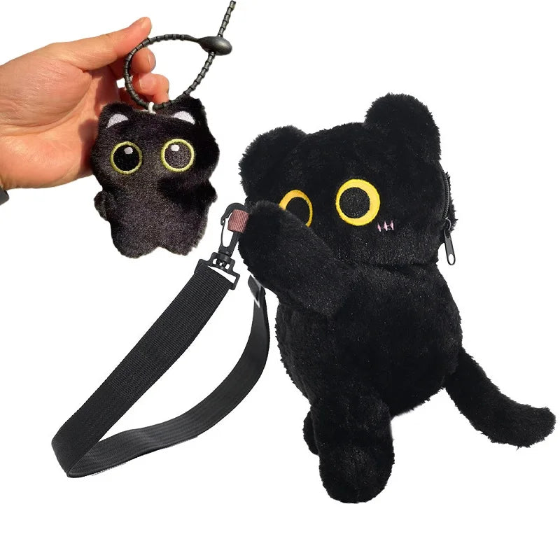 Kawaii Black Cat Plush Backpack Soft Shoulder Bag