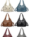 Women Casual Multiple Pockets Tote Bag Lady Large Capacity Shoulder Crossbody Bag Vintage Soft Leather Travel Bag