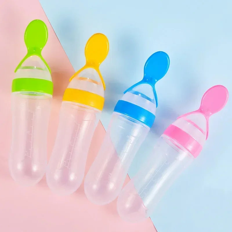 Squeezing Baby Feeding Bottle Silicone Newborn Baby Training Rice Spoon Infant Cereal Food Supplement Feeder Toddler Milk Bottle