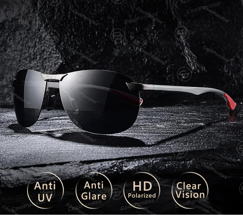 Rimless Photochromic Polarized UV400 Aluminum Driving Sunglasses for Men Women
