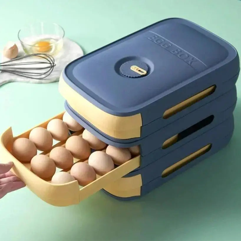 Stackable Drawer-Style Egg Storage Box – Large Capacity Rolling Egg Refrigerator Organizer