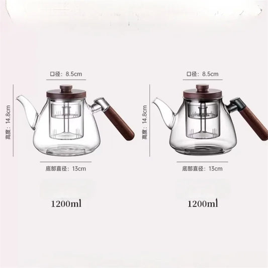 High Borosilicate Glass Teapot with Walnut Handle and Infuser
