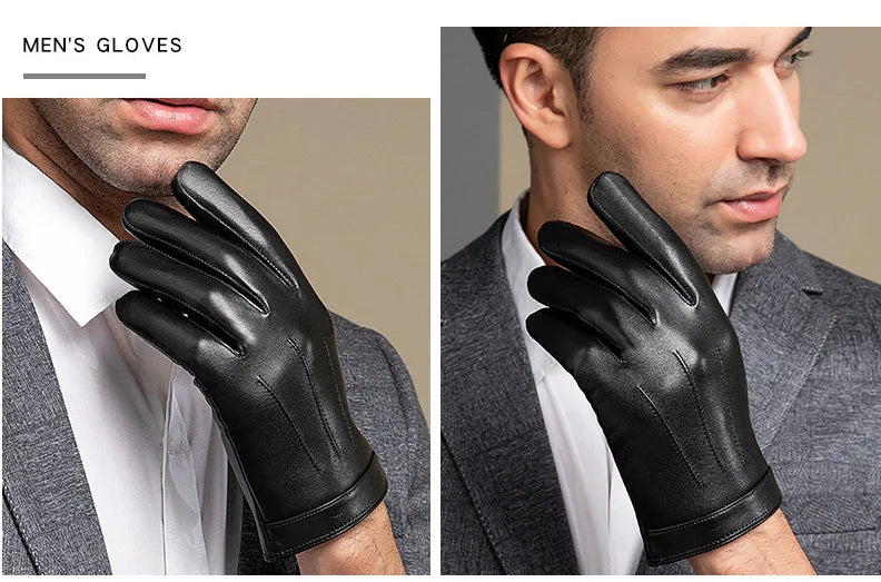 Spring Gloves Men Real Leather Gloves Touch Screen Black Real Sheepskin Thin Warm Driving Gloves