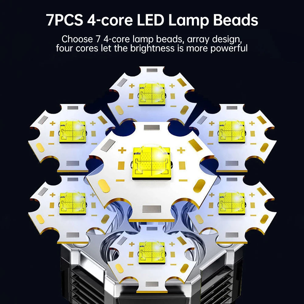 High Power 7 LED Flashlight Rechargeable USB Torch with COB Side Light Portable Outdoor Work Lamp