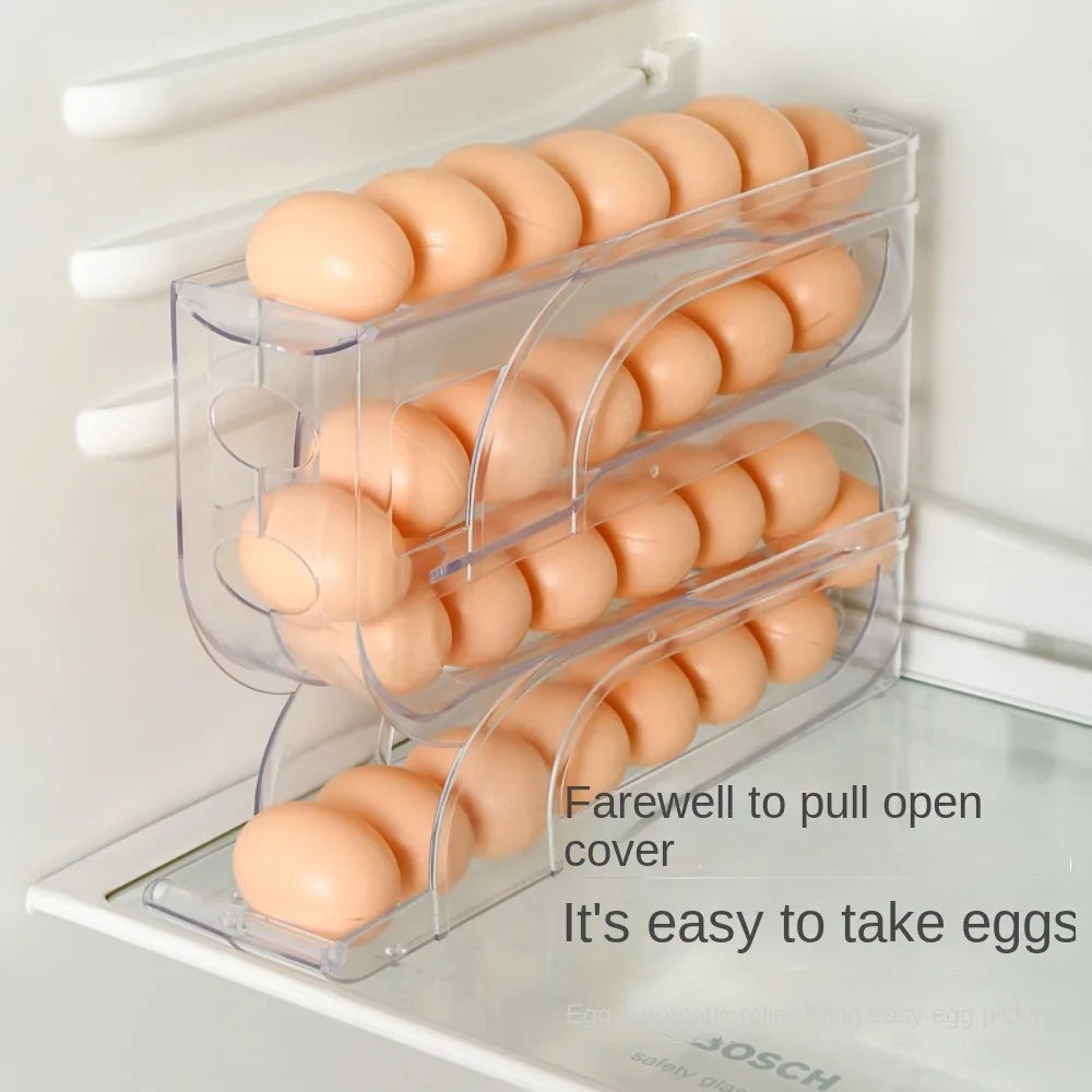 Large Capacity 3/4-Layer Automatic Egg Roller – Space-Saving Refrigerator Egg Storage Box for Kitchen