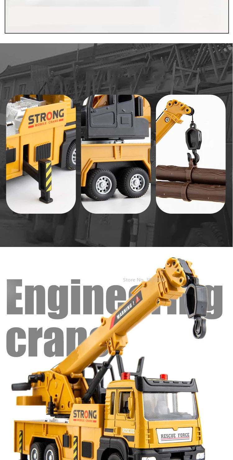 1/32 Crane Truck Alloy Car Model Diecast Metal Toy Simulation Engineering Vehicles with Sound and Light Model