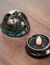 Creative Ceramic Lotus Incense Burner Set Smoke Backflow Lotus Seed Head Incense Holder with Wooden Incense Tray Home Decor