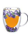Double Wall Glass Coffee Mugs Double Insulated Glass Cup 350ml Flower Design