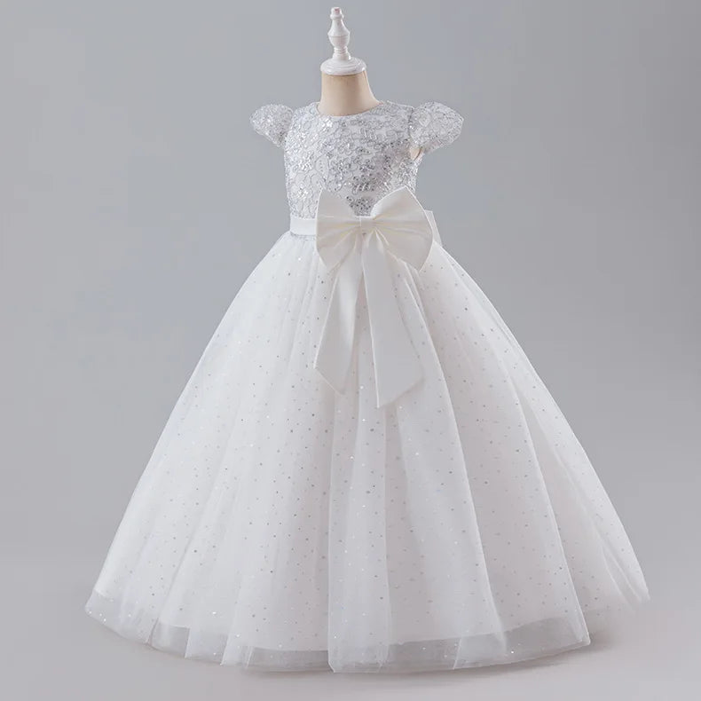 Girls Princess Dress - Fluffy Tulle Ball Gown with Bow Belt First Birthday Party Dress, Flower Girl Wedding Outfit