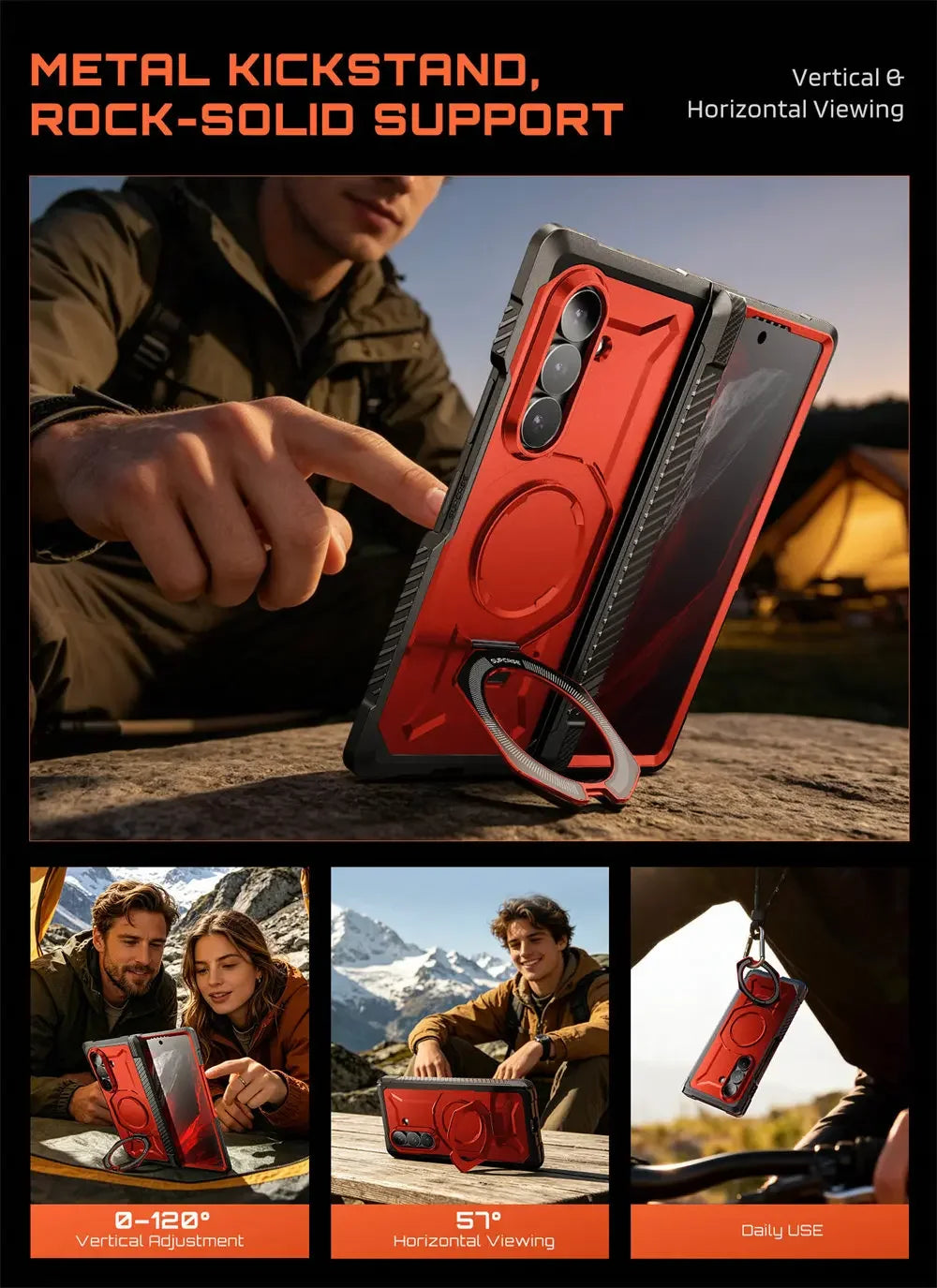 Full Body Rugged Phone Case with Magnetic Ring Kickstand and HD Clear and Privacy Screen Protectors for Samsung Galaxy Z Fold 8 Ultra