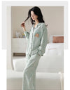 Women’s Winter 100% Cotton Pajama Set – Loose Fit, Turn-Down Collar, Long Sleeves, Cute Pink