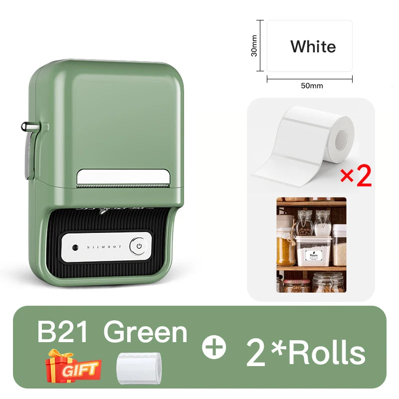 B21 / B21 Pro Thermal Label Printer, Bluetooth Wireless Sticker Maker 20–50mm, Portable Inkless Barcode Label Printer for Office & Retail