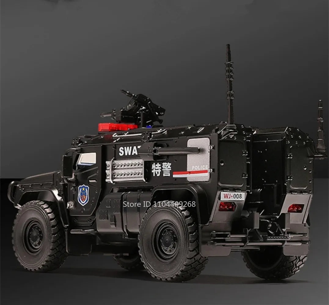 1:32 VDV SWAT Sabertooth Armored Car Model Toy Shock Absorption Police Cars Music Light Off-road Vehicle Sound Light Boys Gifts