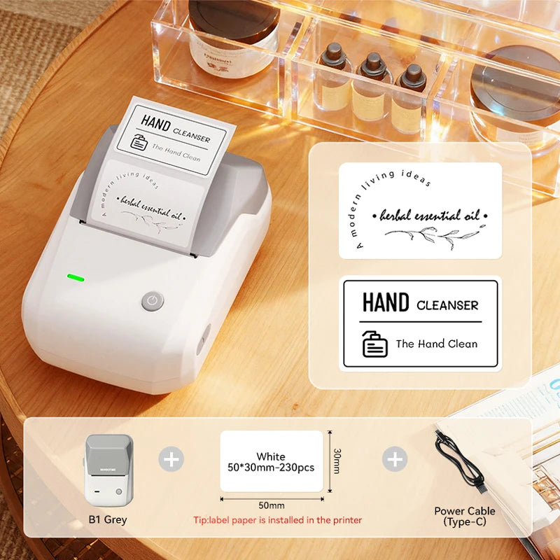 B1 Portable Thermal Label Printer 2 Inch, Bluetooth Mini Sticker Maker, Wireless Inkless Label Printer for Smartphone & PC