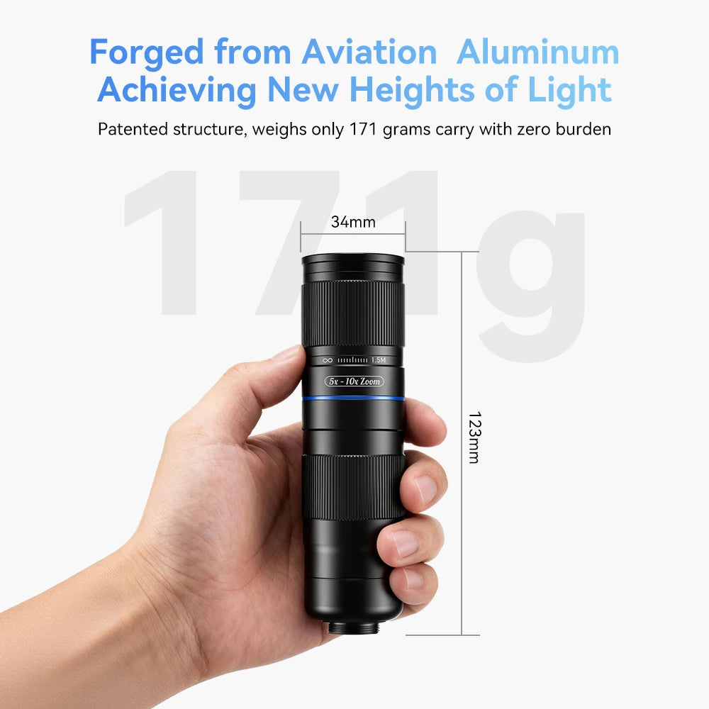 5X to 10X Telephoto Zoom Smartphone Lens with Universal Clip