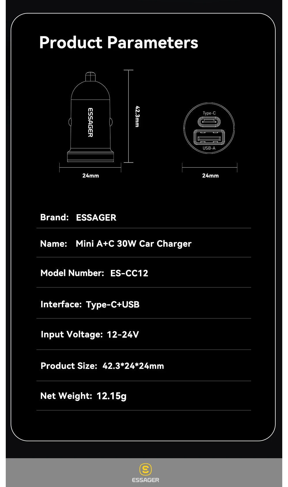 30W USB-C + USB-A Fast Car Charger (PD + QC 3.0)