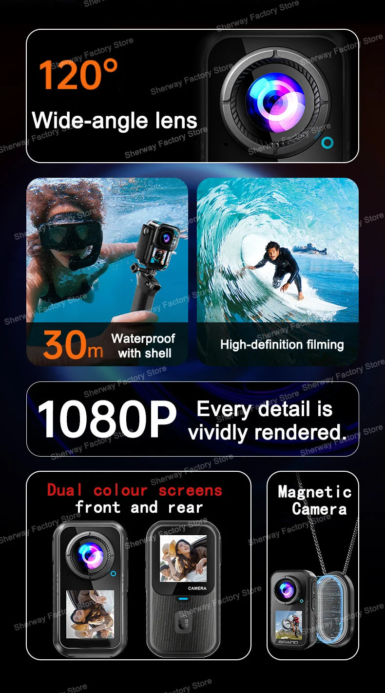 4K Action Camera with Dual Screen Image Stabilization Waterproof Sports Body Camera for Helmet Cycling Vlog