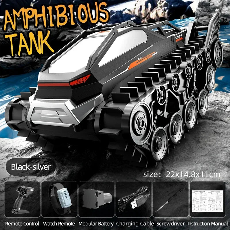 Rc Cars Tank Waterproof Amphibious Water Land All Terrain Tracked Tank Remote Control Crawler Vehicle Outdoor Cars Toy for Boys