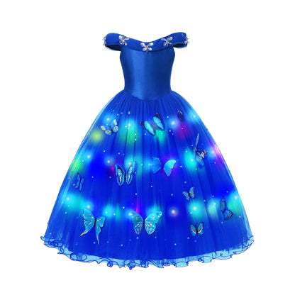 Led Light up Girls Cinderella Princess Dress Disney Cinderella Cosplay Christmas New Year Party Costume Kids Birthday Gown