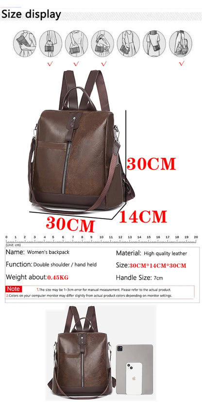 Backpacks PU Leather Travel Back Pack Ladies Large Capacity Shoulder Handbags