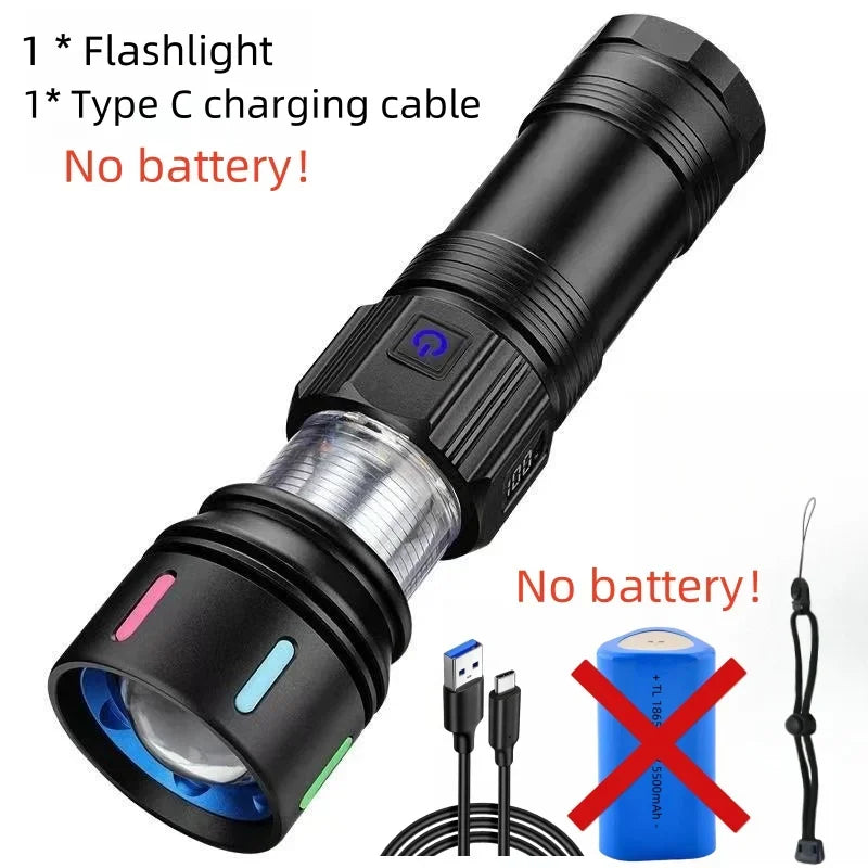 High Power 4 LED Light Source Rechargeable Tactical Flashlight with Zoom Waterproof Aluminum Alloy Camping Lantern