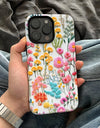 Wildflower Boho Embroidery Effect Flower Case for iPhone 16 15 Pro Max 14 Plus Protective 2 in 1 Double Deck Cover