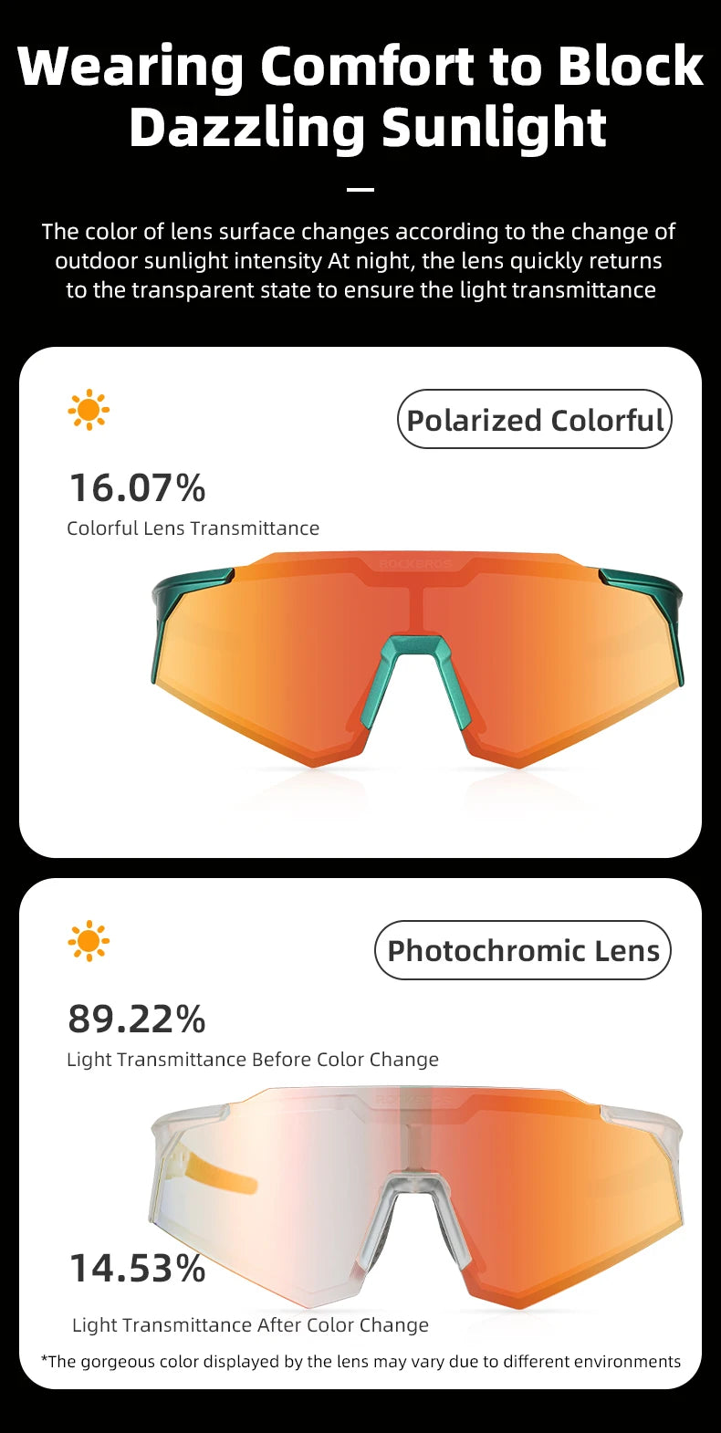 Bicycle Glasses Photochromic / Polarized Lens Bike Sunglasses Eyewear Sun Protect Sports MTB Road Adult Cycling Glasses