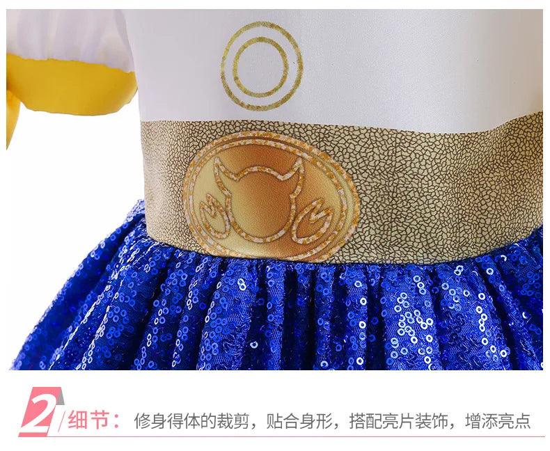 Patchwork Dress - Western Style Cosplay Gown with Color Block Design | Kids Birthday Party Dress