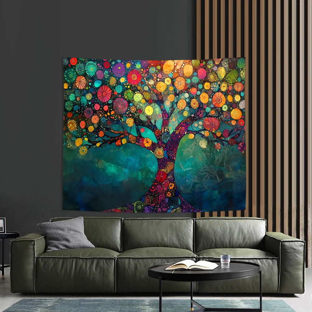 Tree of Life Art Tapestry Rainbow Canopy Living Room Sofa Backdrop Bohemian Home Art Room Decor