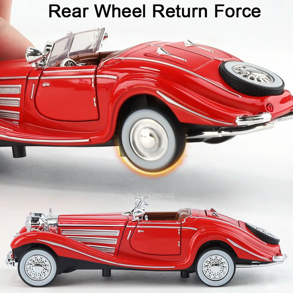 1:32 500K 300SL Vintage Car Model Toy Shock Absorption Alloy Diecast Vehicle Models Sound Light Pull Back Collection Gifts