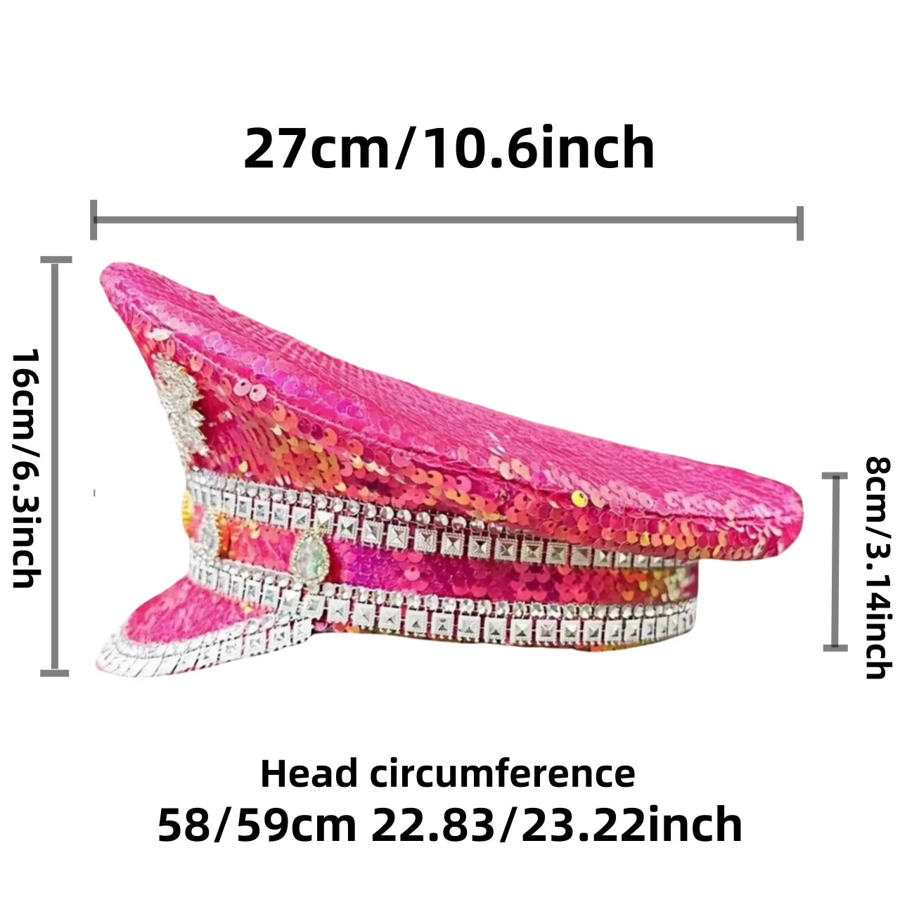 Luxury Festival Captain Hat Rhinestone Military Cap Sergeant Hat Mucis Festival Steampunk Caps for Unisex Adult Masquerade