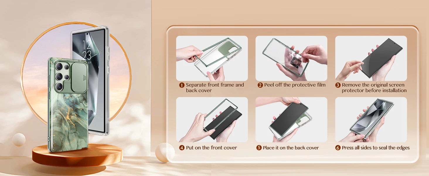 Marble Pattern Design for Samsung Galaxy S24 Ultra Case Built-in Screen Protector Shockproof Slim Fashion Women's Phone Case