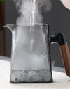 One Click Tea Separation Filtration Bottom Mountain View Glass Teapot With Wood Handle 700ml Kungfu Tea Water Separation Tea Pot