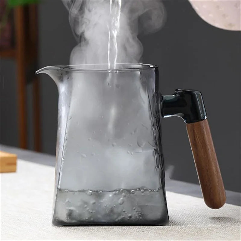 One Click Tea Separation Filtration Bottom Mountain View Glass Teapot With Wood Handle 700ml Kungfu Tea Water Separation Tea Pot