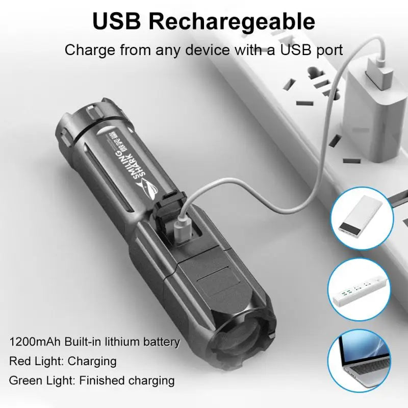 Portable LED Flashlight Rechargeable USB Zoom Torch 18650 Waterproof Tactical Light